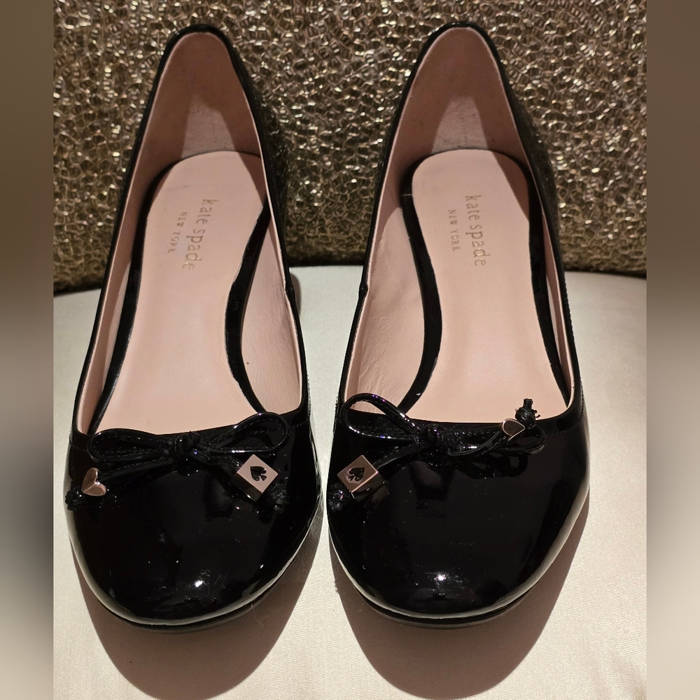 Kate Spade black patent leather, heeled mary janes